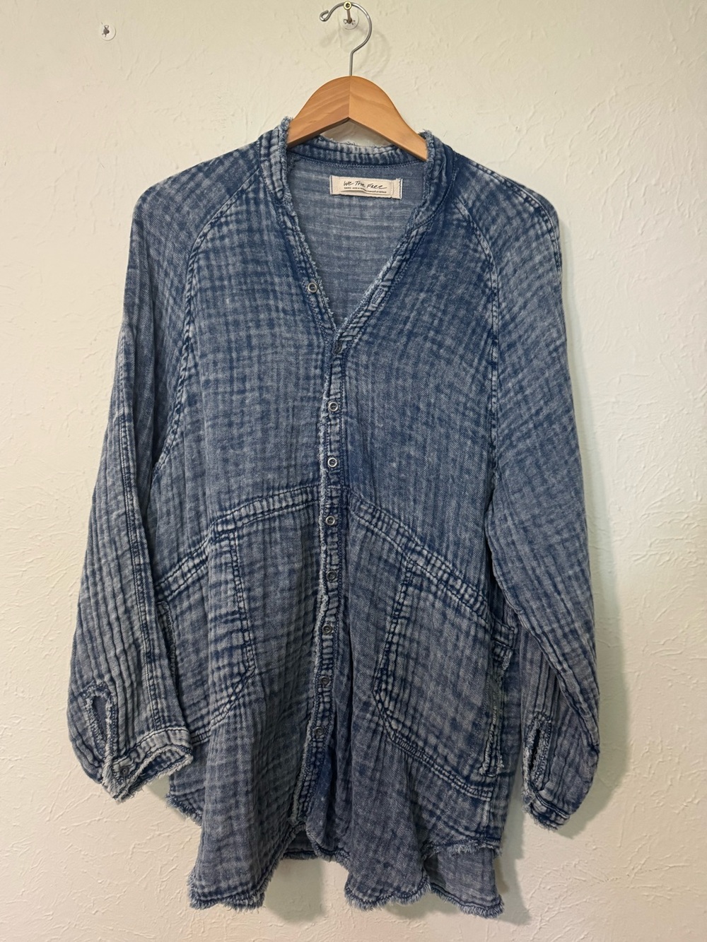Free People We the Free Summer Daydream Indigo Button-down Boho Size S - Picture 2 of 8